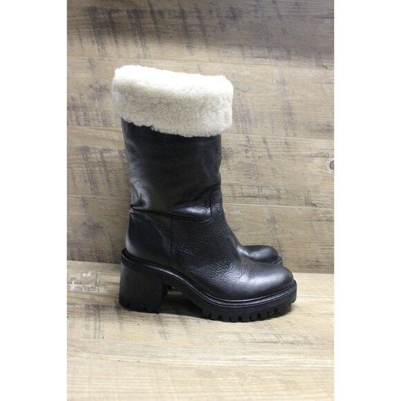 Mark Fisher‎ women's sheepskin trim leather fold over top chunky lug sole boots - Picture 4 of 14